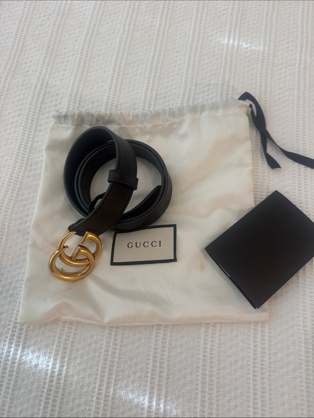 Gucci Black Leather Belt with Gold Double G Buckle